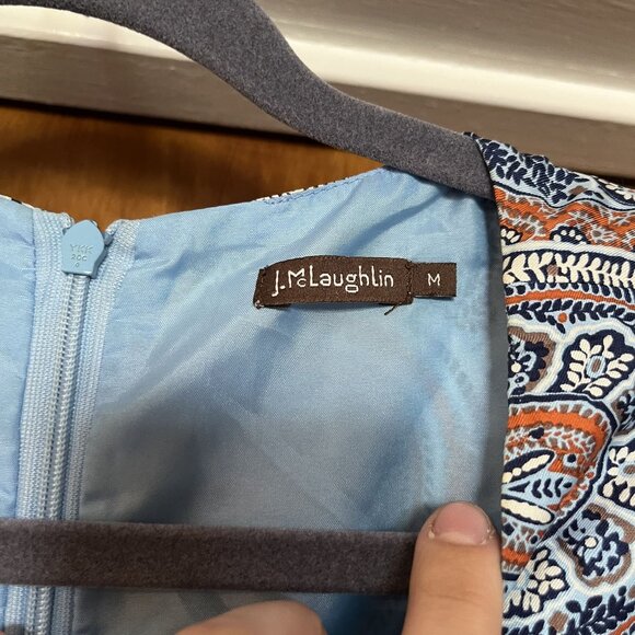 J. McLaughlin Paisley Blue Silk Sheath Swing Dress Womens Size Medium - Picture 3 of 4